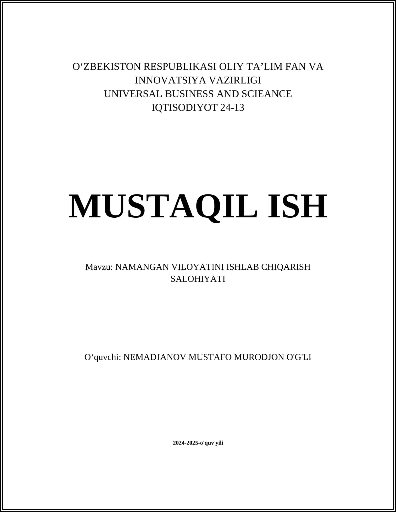 NAMANGAN VILOYATINI ISHLAB CHIQARISH SALOHIYATI 1