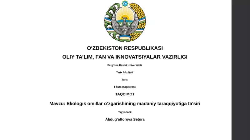 Ekologik omillar oʻzgarishining madaniy taraqqiyotiga ta'siri 1