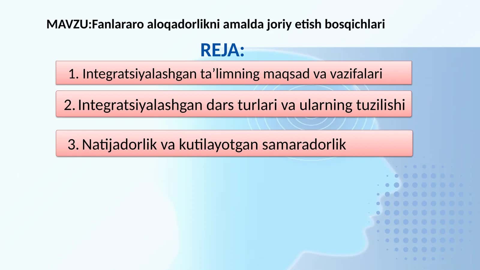 Fanlararo aloqadorlikni amaldagi joriy etish bosqichlari 1
