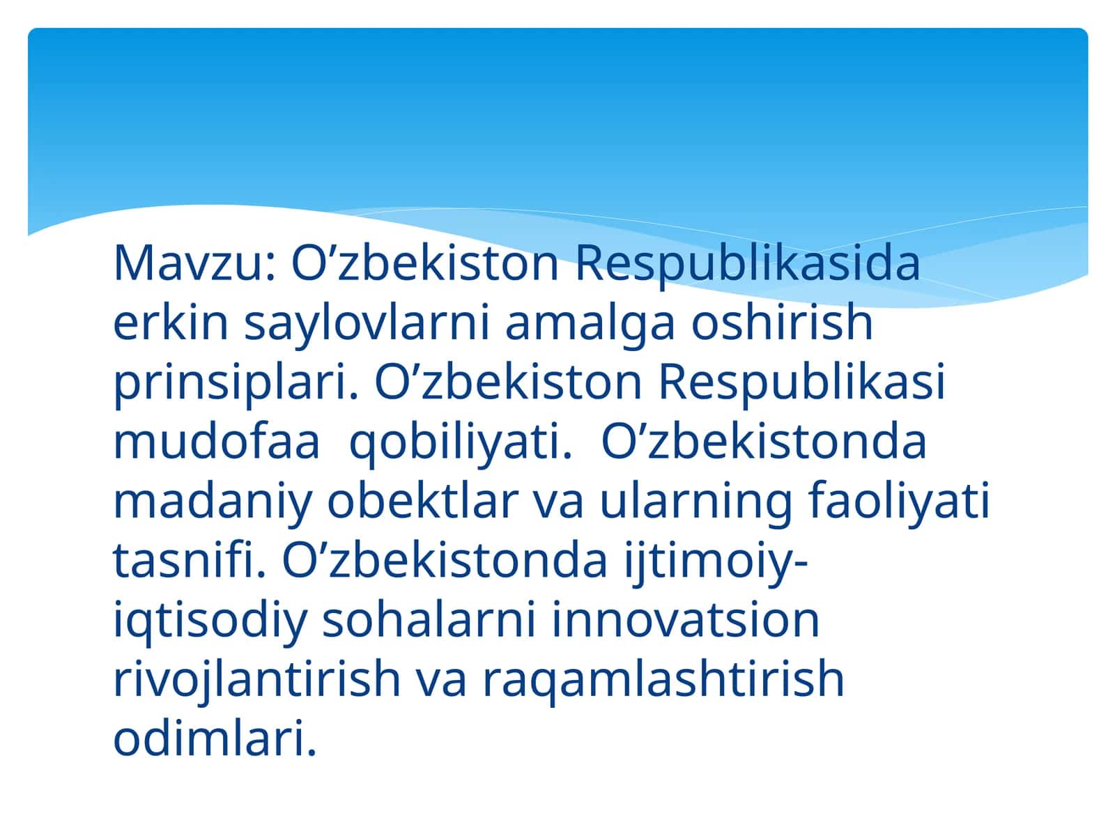 O’zbekiston Respublikasida erk in saylovlarni amalga oshirish prinsiplari 1