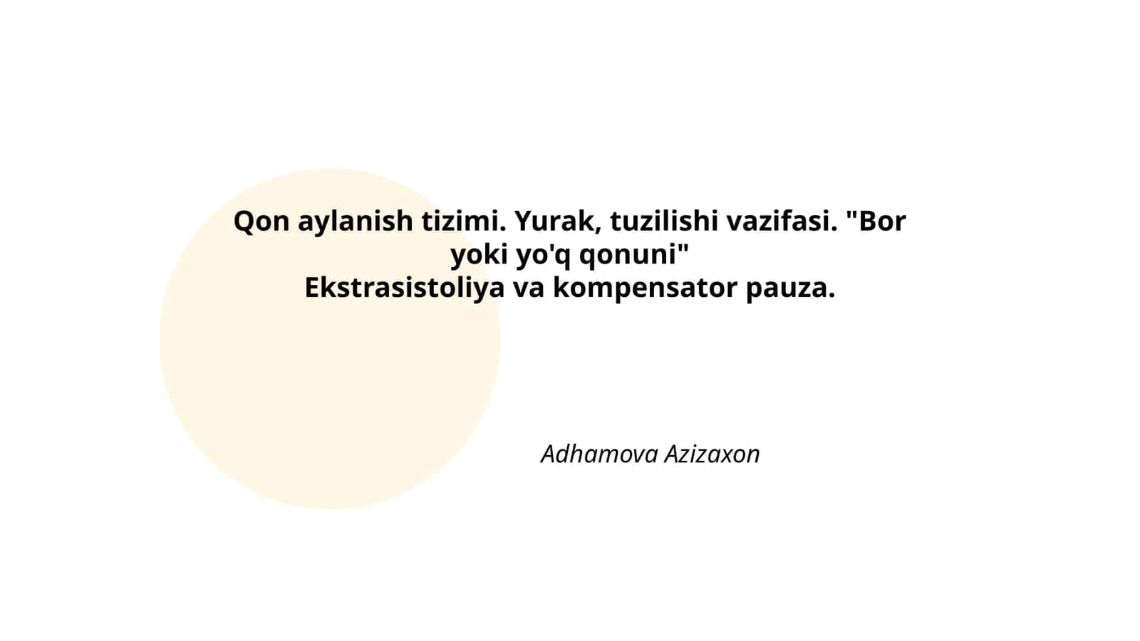 Qon aylanish tizimi. Yurak, tuzilishi vazifasi. "Bor yoki yo'q qonuni" 1