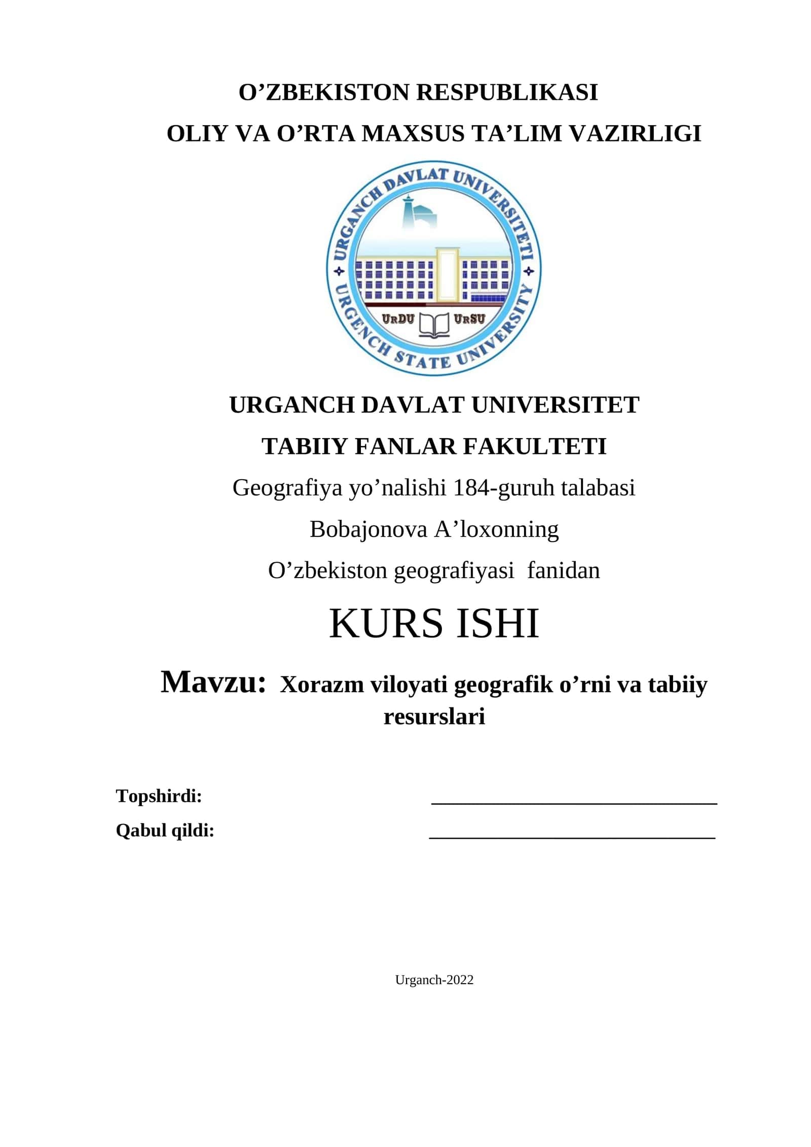 Xorazm viloyati geografik o’rni va tabiiy resurslari 1
