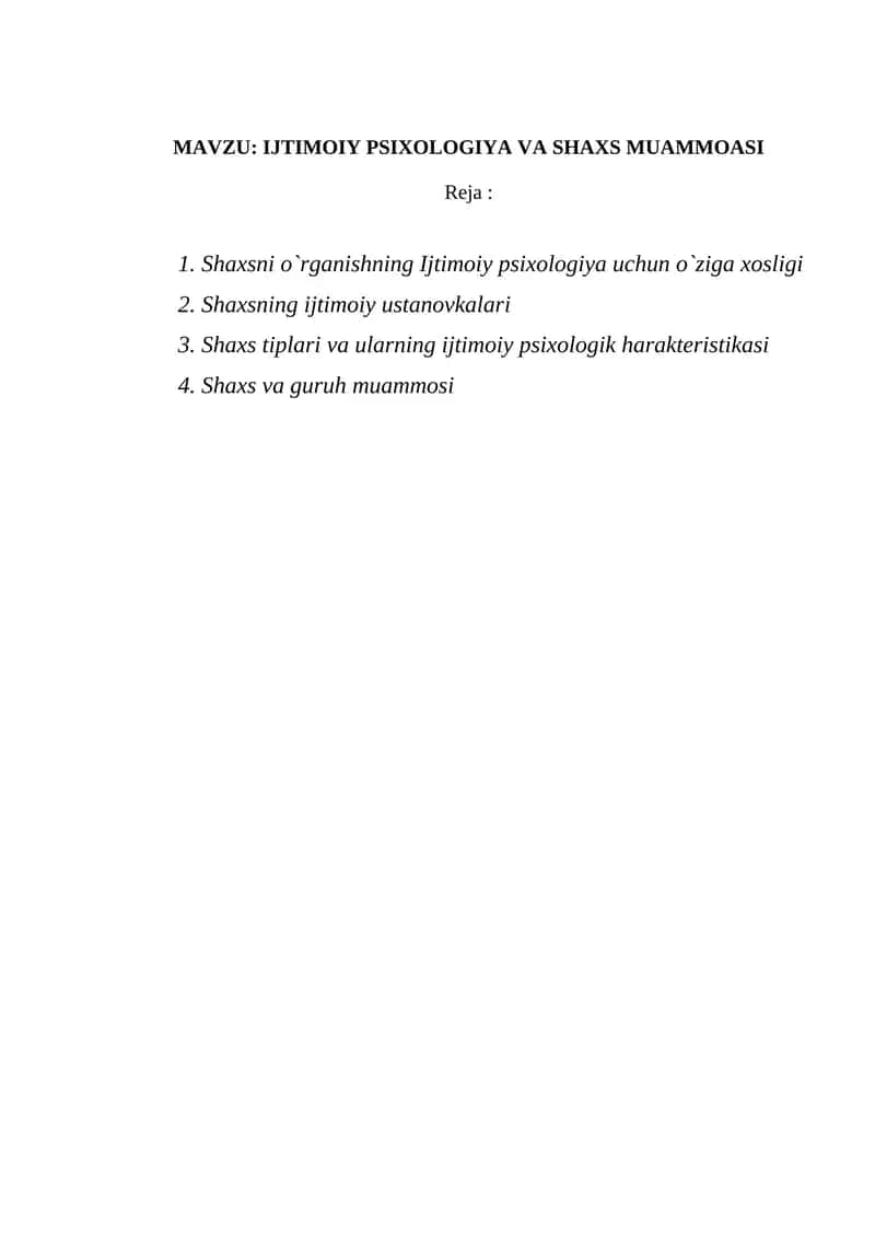 Shaxsni o`rganishning ijtimoiy psixologiyasi 1