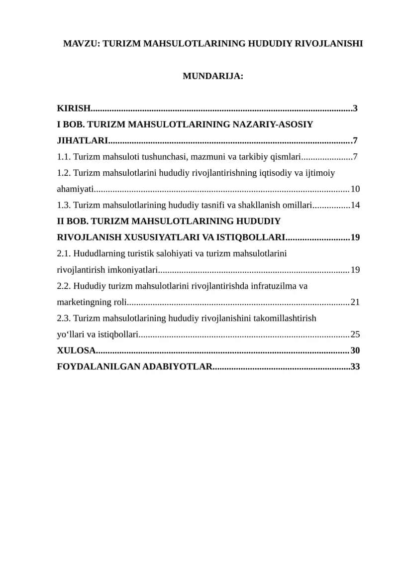 TURIZM MAHSULOTLARINING HUDUDIY RIVOJLANISHI 1