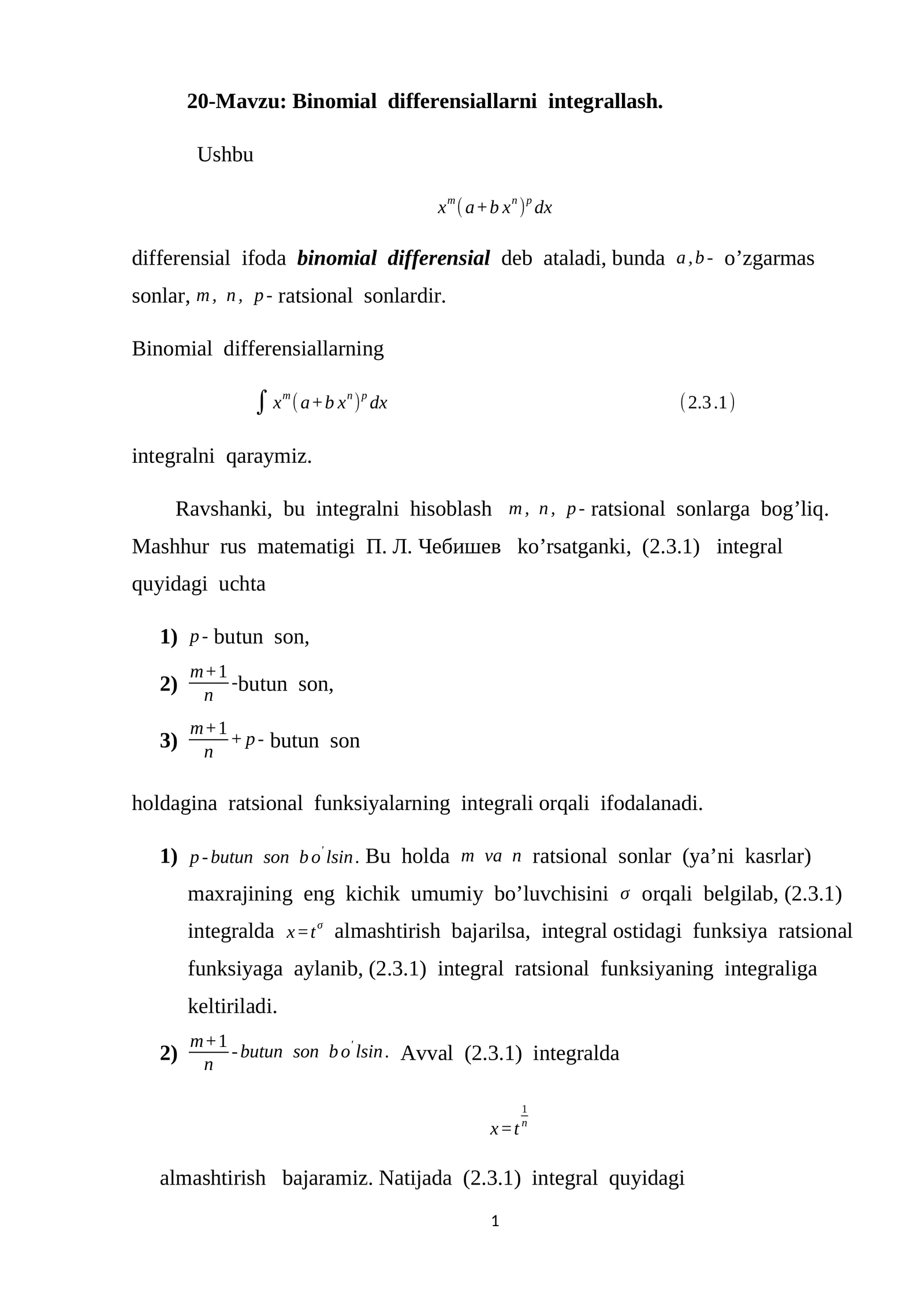 Binomial differensiallarni integrallash 1