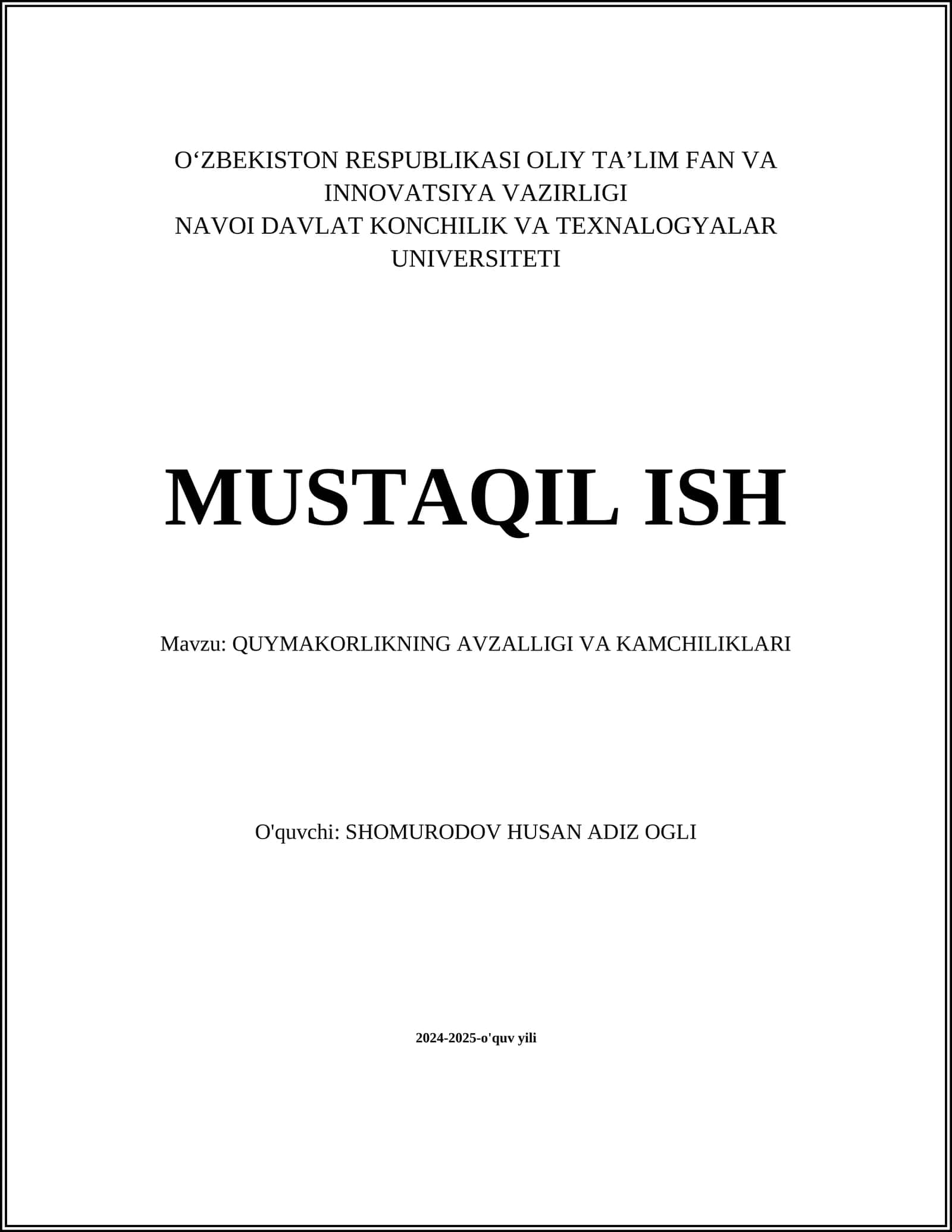 QUYMAKORLIKNING AVZALLIGI VA KAMCHILIKLARI 1