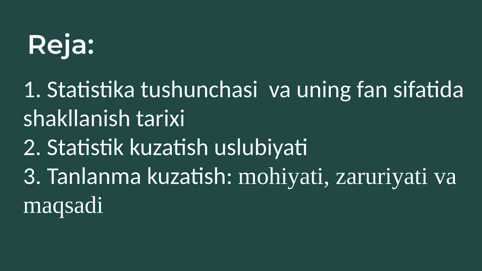 Statistikatushunchasi vauning fansifatidagi shakllanish tarixi 1