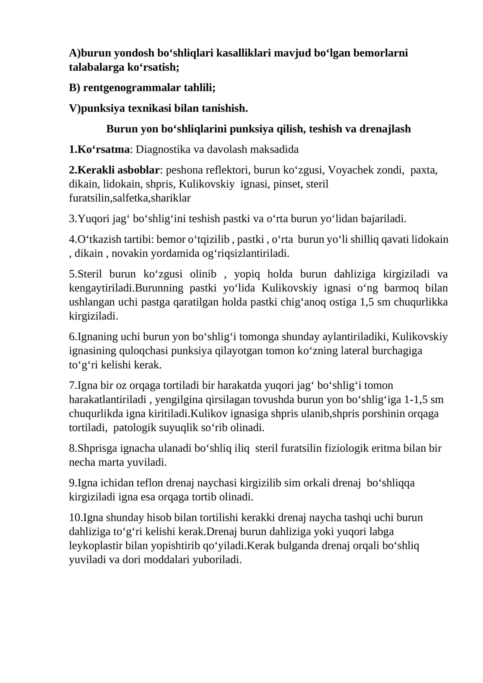 Burun yon bo‘shliqlarini punksiya qilish, teshish va drenajlash 1