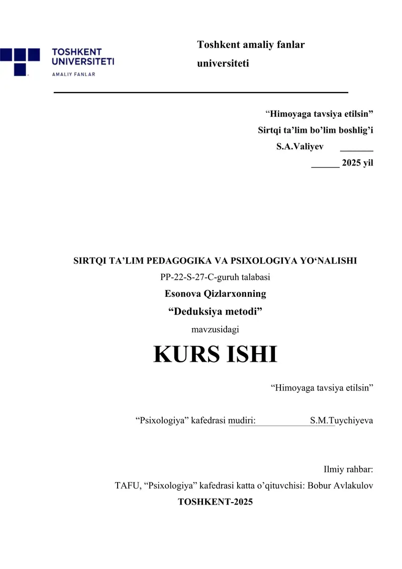 Deduksiya metodi. 1