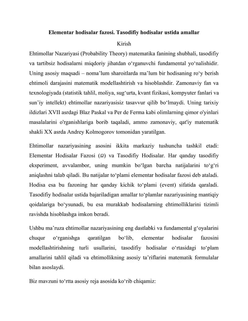 Ehtimollar Nazariyasi (Probability Theory) 1