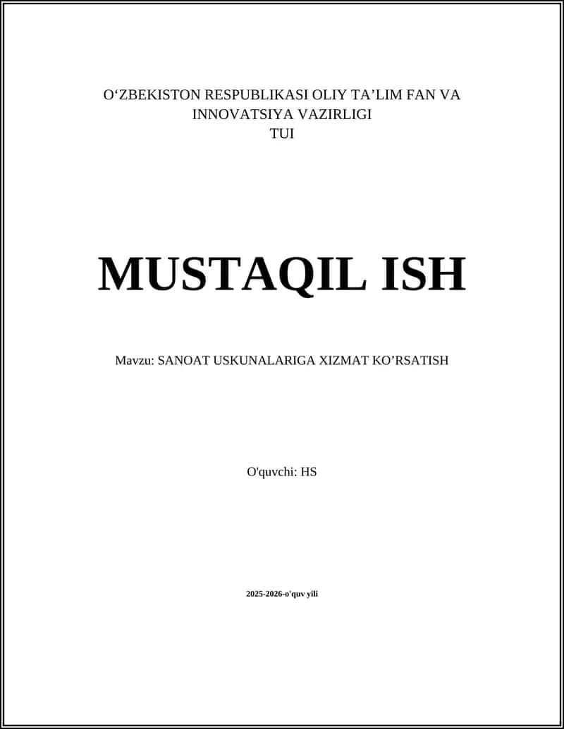Sanoat Uskunalariga Xizmat Ko'rsatish 1