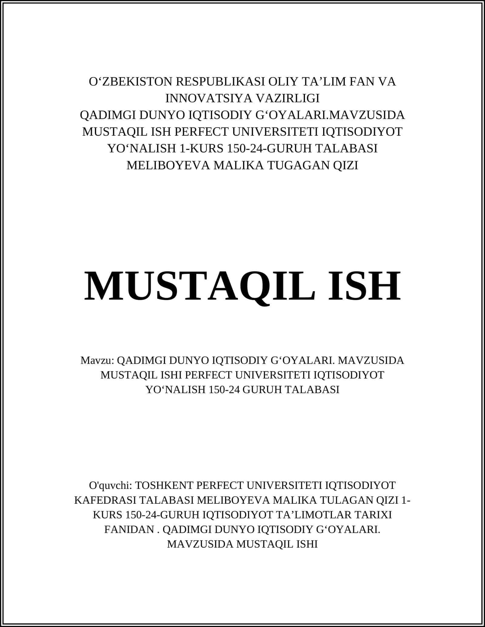 QADIMGI DUNYO IQTISODIY G‘OYALARI 1