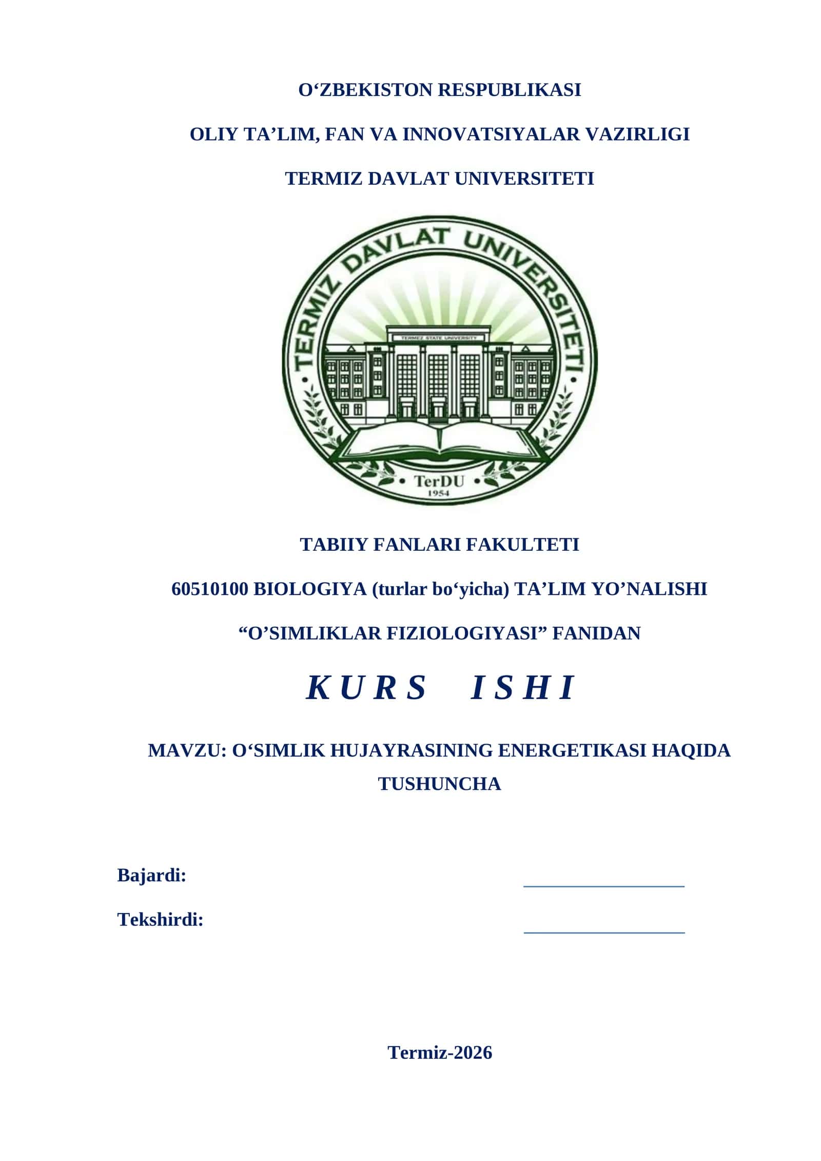 O‘SIMLIK HUJAYRASINING ENERGETIKASI HAQIDA TUSHUNCHA 1