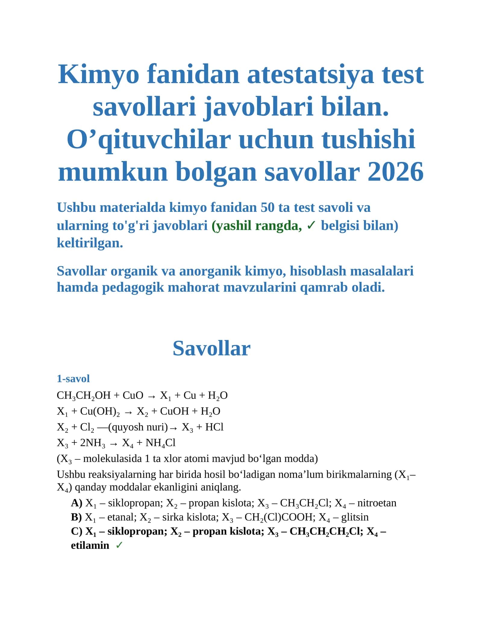 KIMYO ATESTATSIYA SAVOLLARI 2026 1