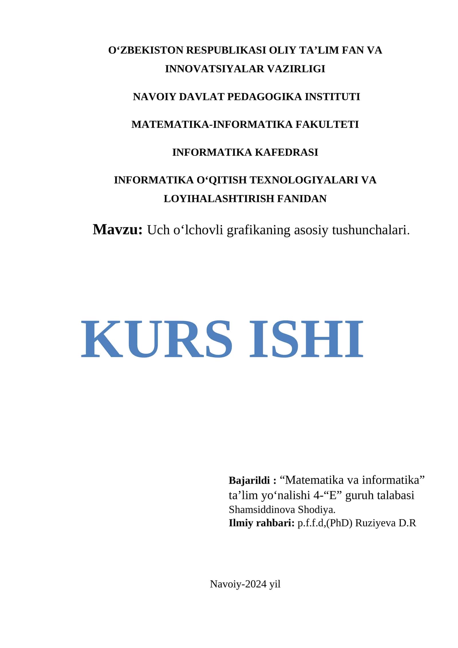 Uch o‘lchovli grafikaning asosiy tushunchalari 1