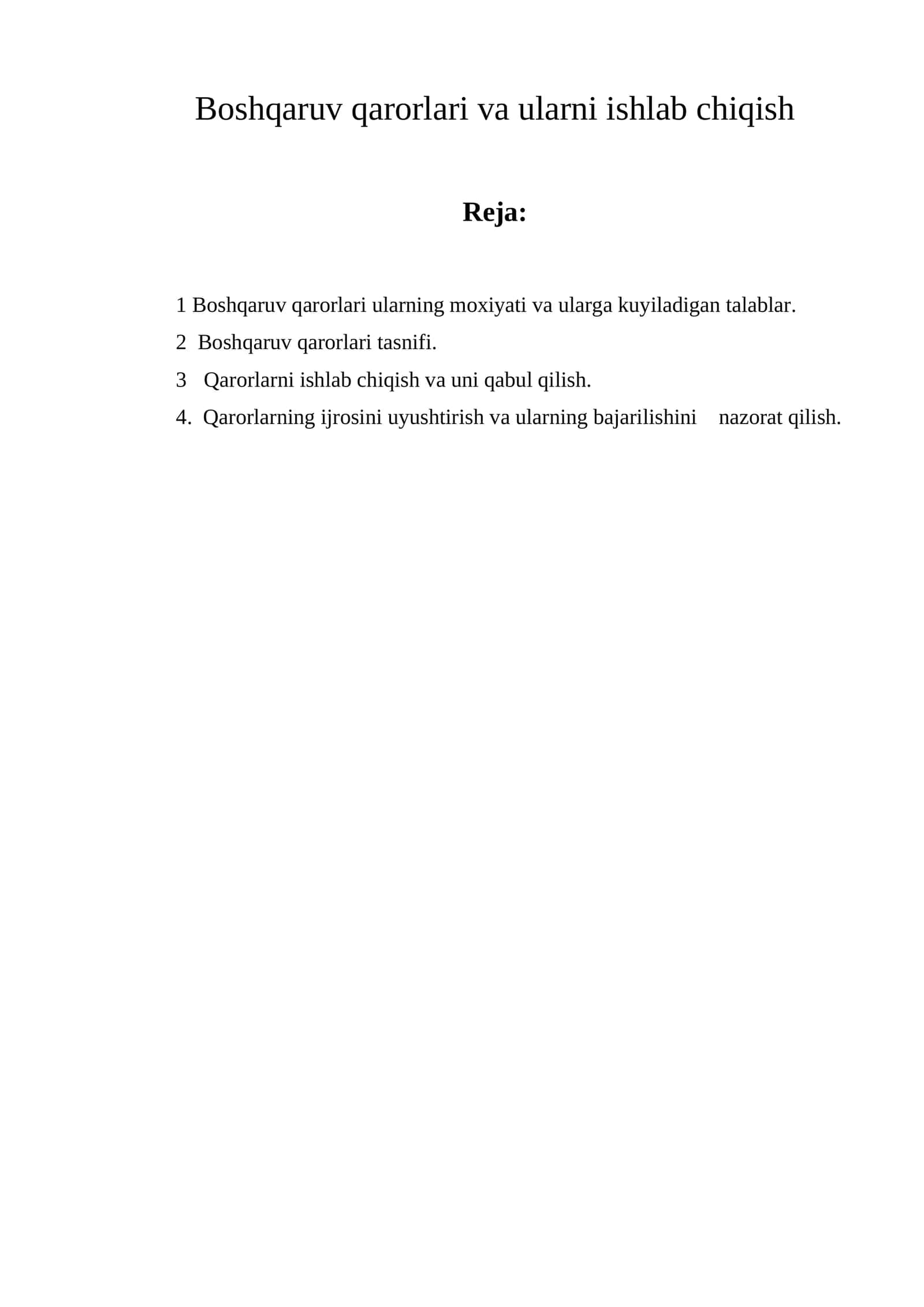 Boshqaruv qarorlari va ularni ishlab chiqish 1