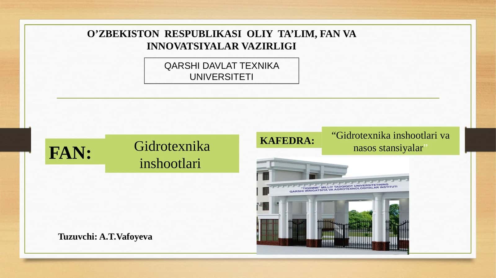 Yopiq rostlovchi inshootlarning bo ‘ylama va ko ‘ndalang qirqimlari 1