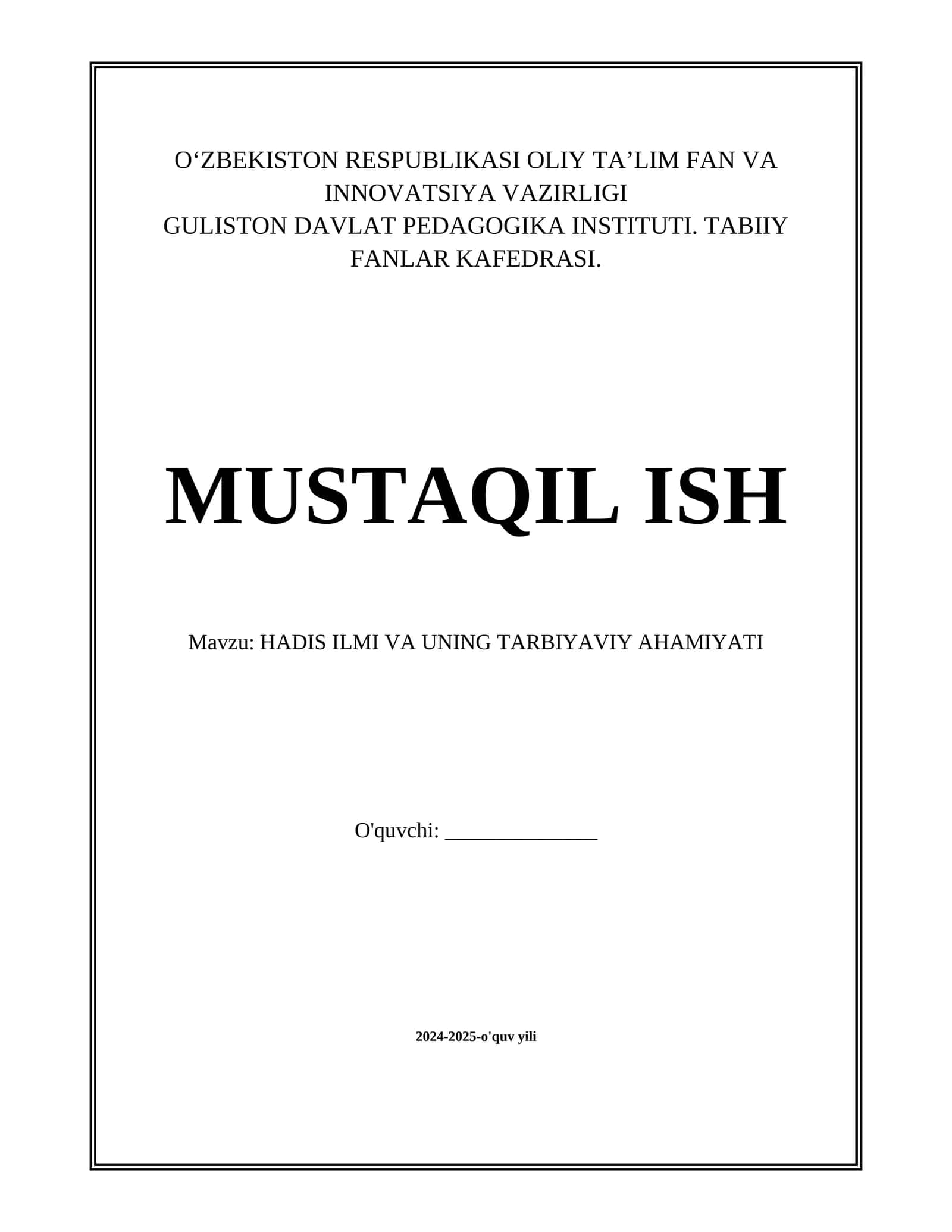 HADIS ILMI VA UNING TARBIYAVIY AHAMIYATI 1