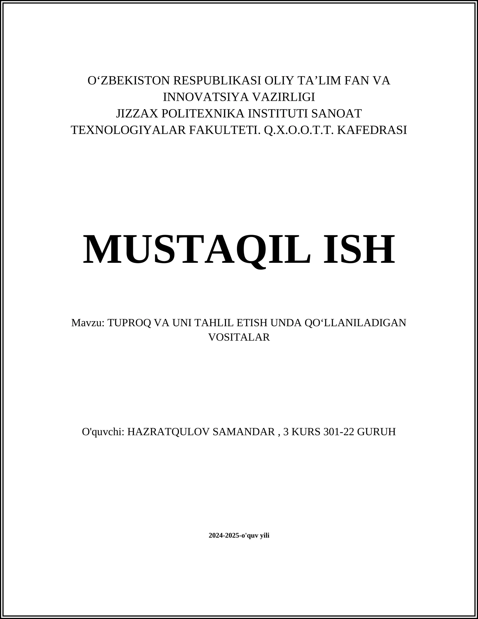 Tuproq va uni tahlil etish unda qo'llaniladigan vositalar 1