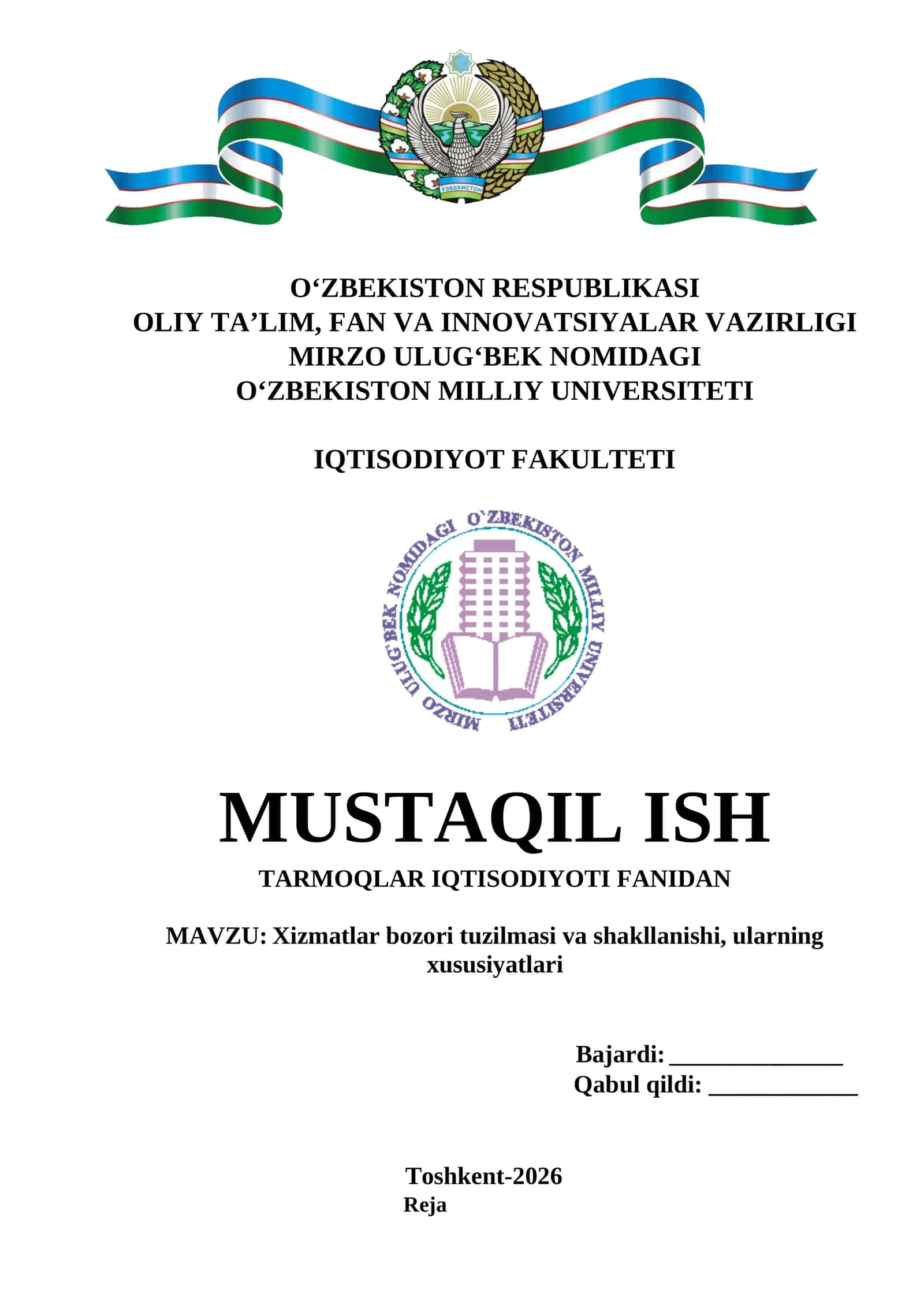 Xizmatlar bozori tuzilmasi va shakllanishi, ularning xususiyatlari 1