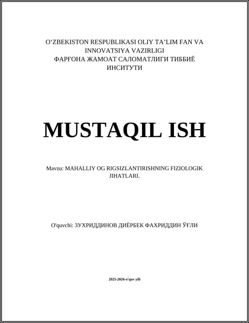 MAHALLIY OG RIGSIZLANTIRISHNING FIZIOLOGIK JIHATLARI 1