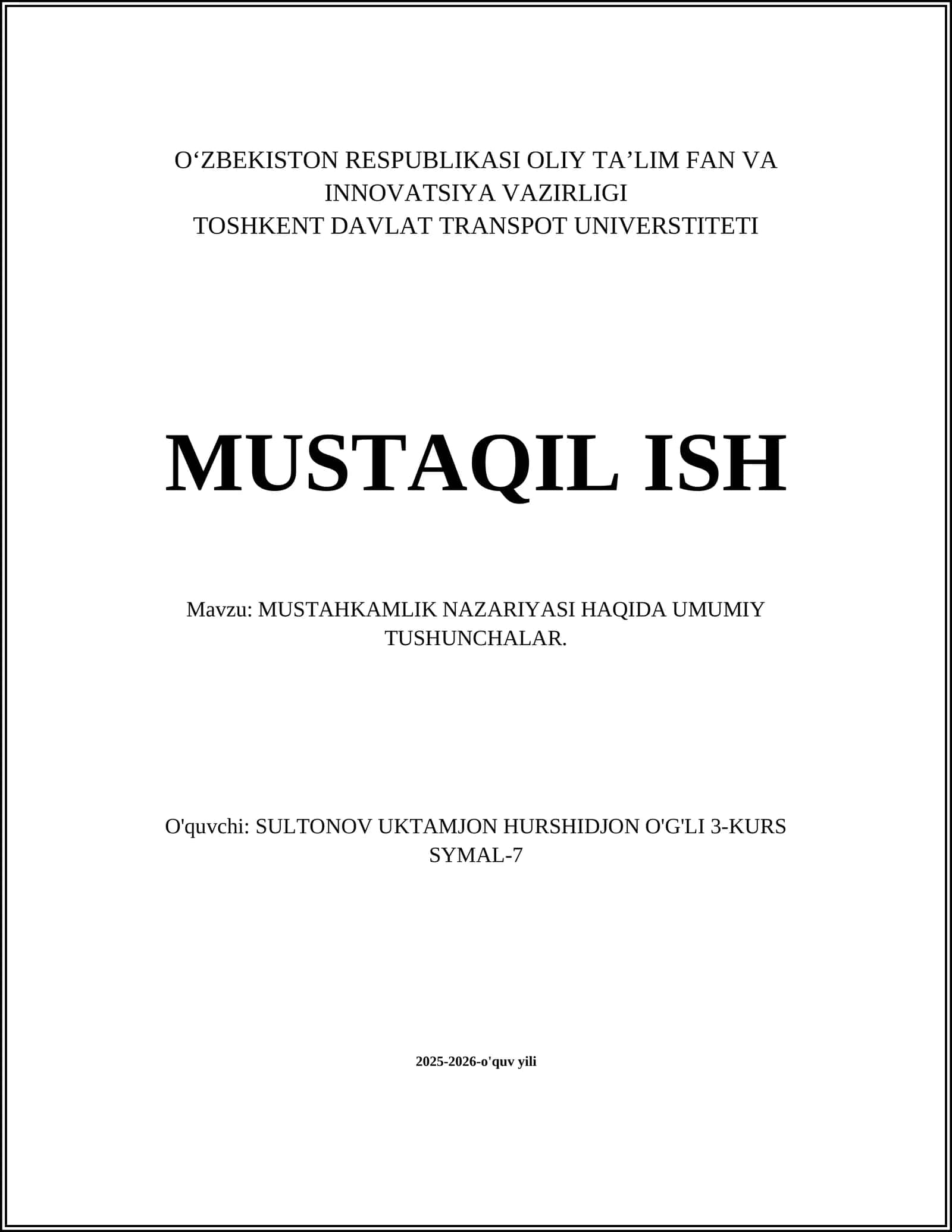MUSTАHKАMLIK NАZАRIYASI HAQIDA UMUMIY TUSHUNCHALAR 1