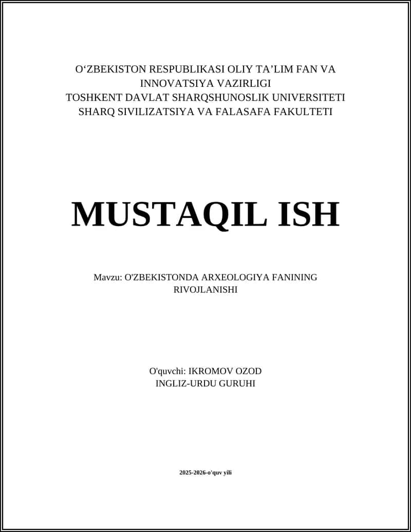 O'ZBEKISTONDA ARXEOLOGIYA FANINING RIVOJLANISHI 1