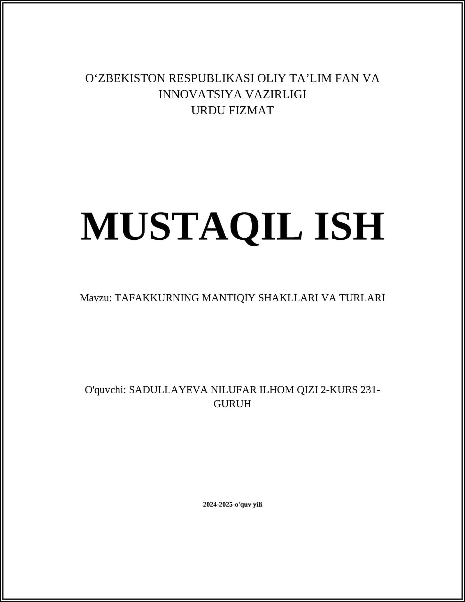 TAFAKKURNING MANTIQIY SHAKLLARI VA TURLARI 1