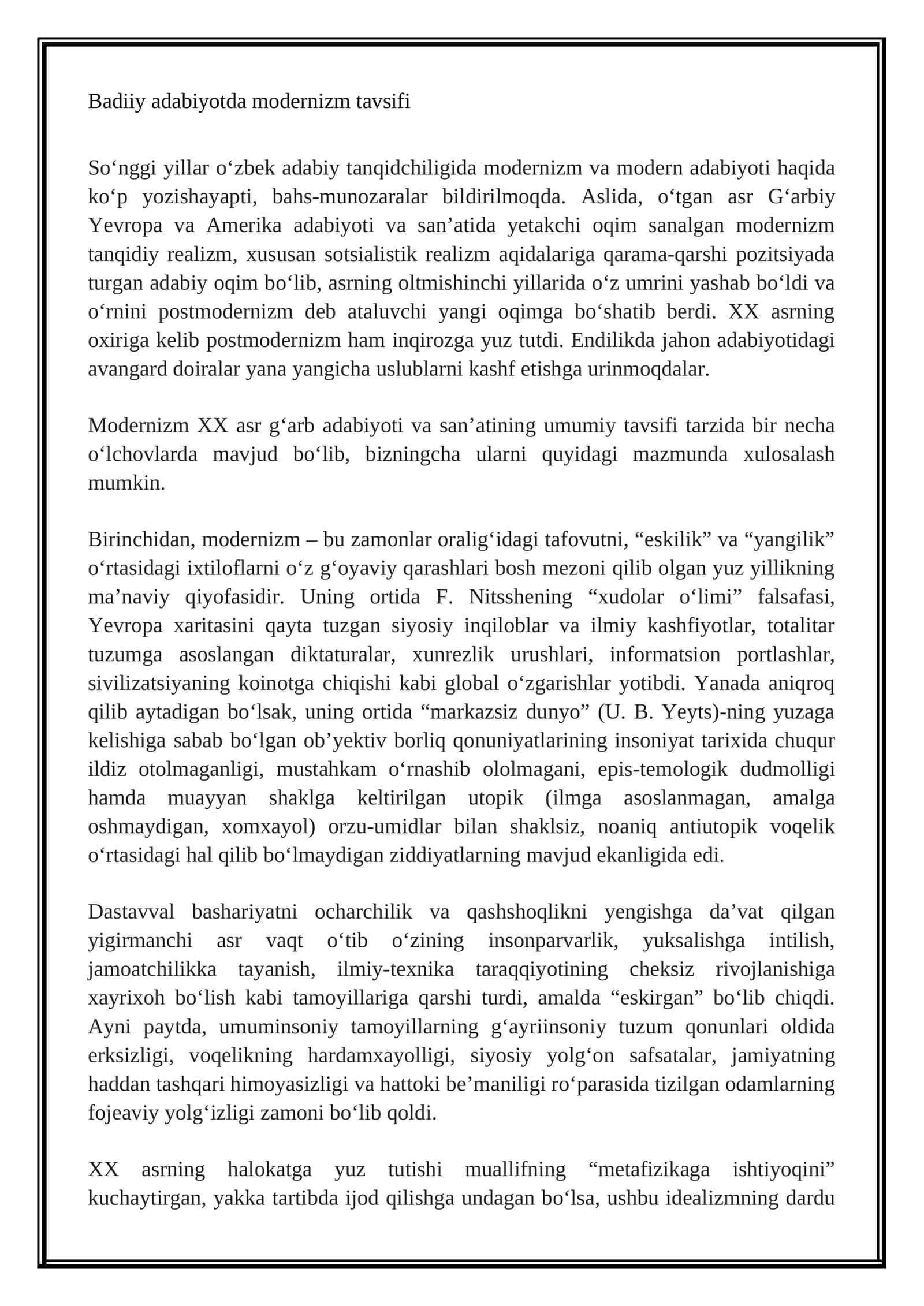 Modernizm tavsifi 1