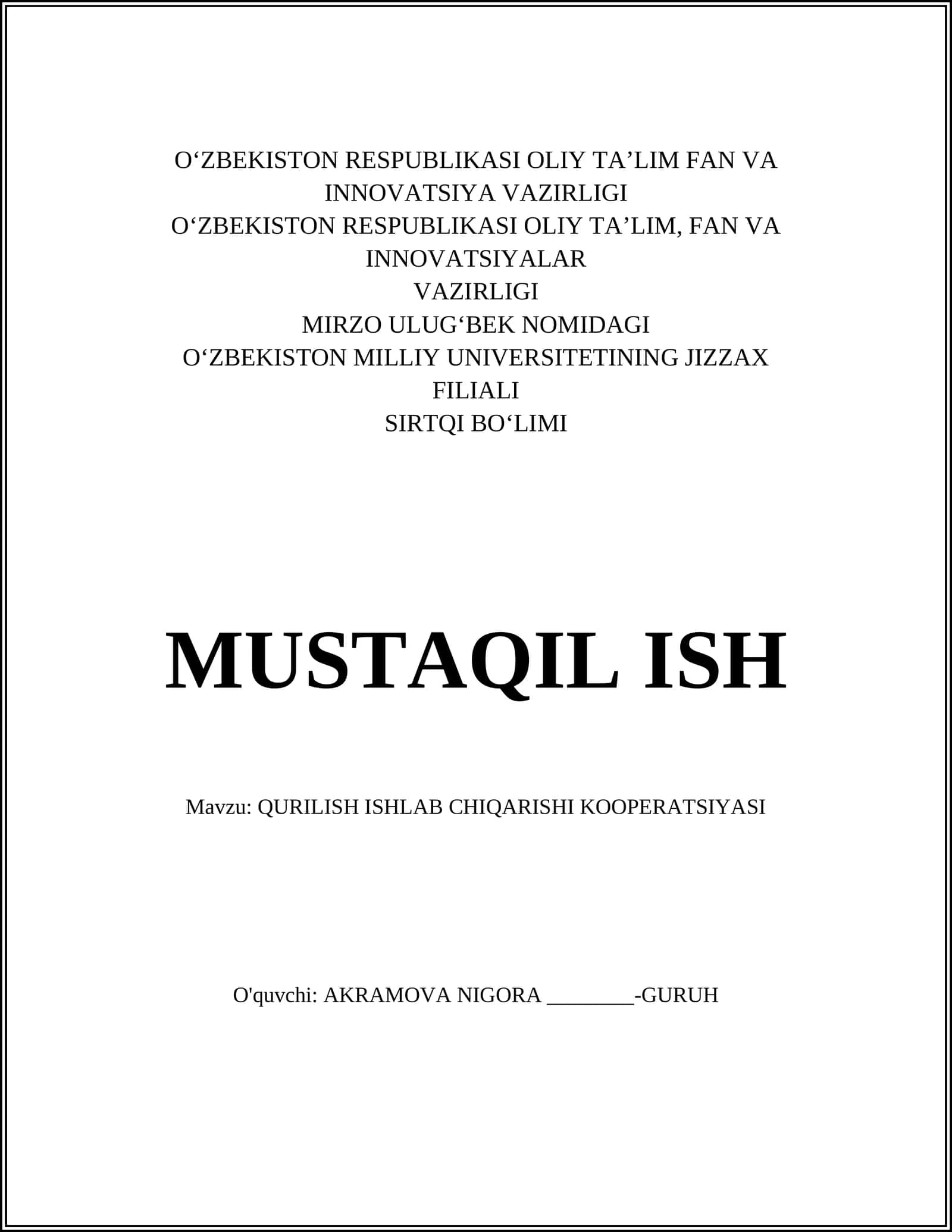 QURILISH ISHLAB CHIQARISHI KOOPERATSIYASI 1