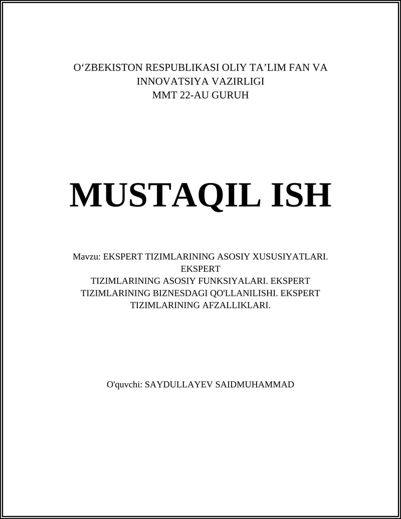 Ekspert Tizimlar 1