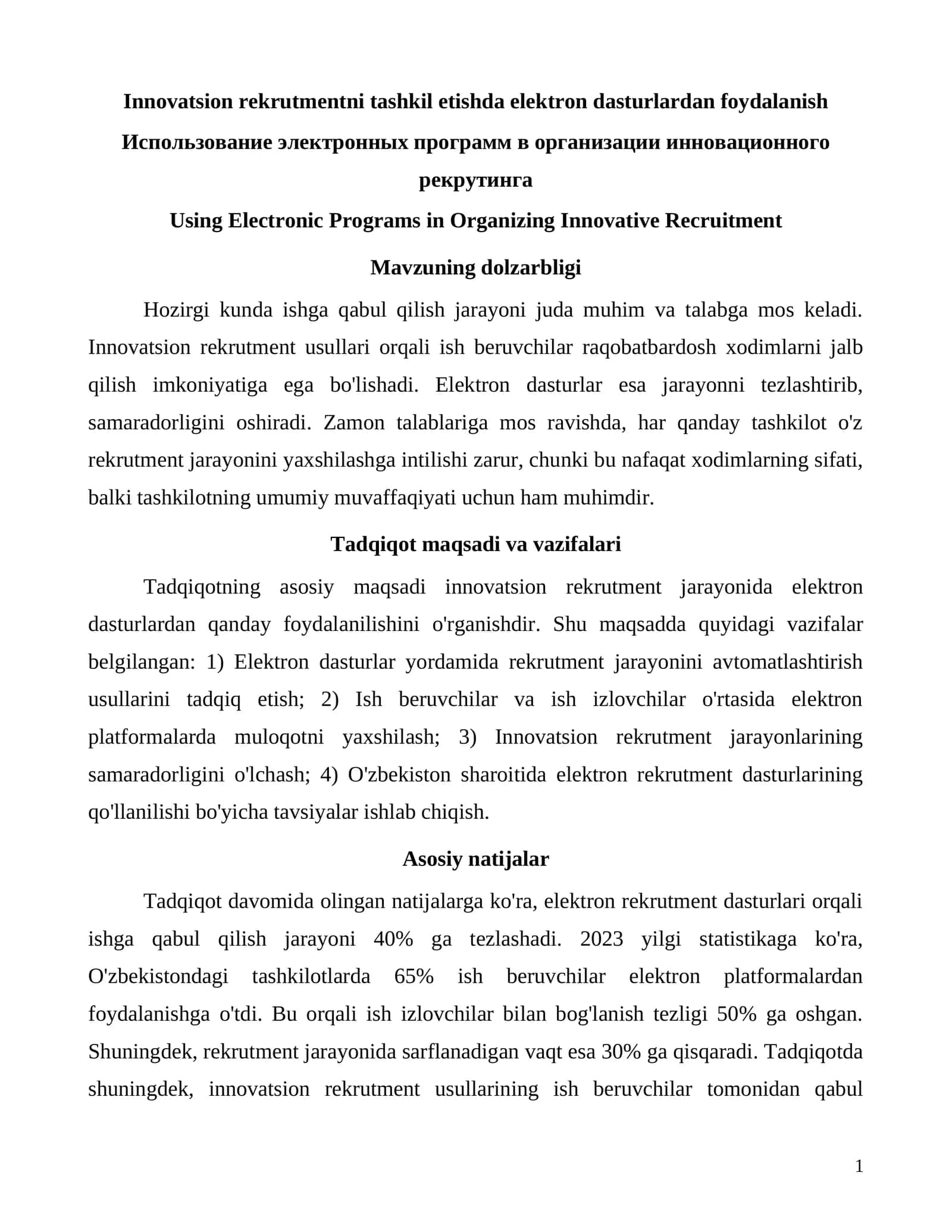 Innovatsion rekrutmentni tashkil etishda elektron dasturlardan foydalanish 1