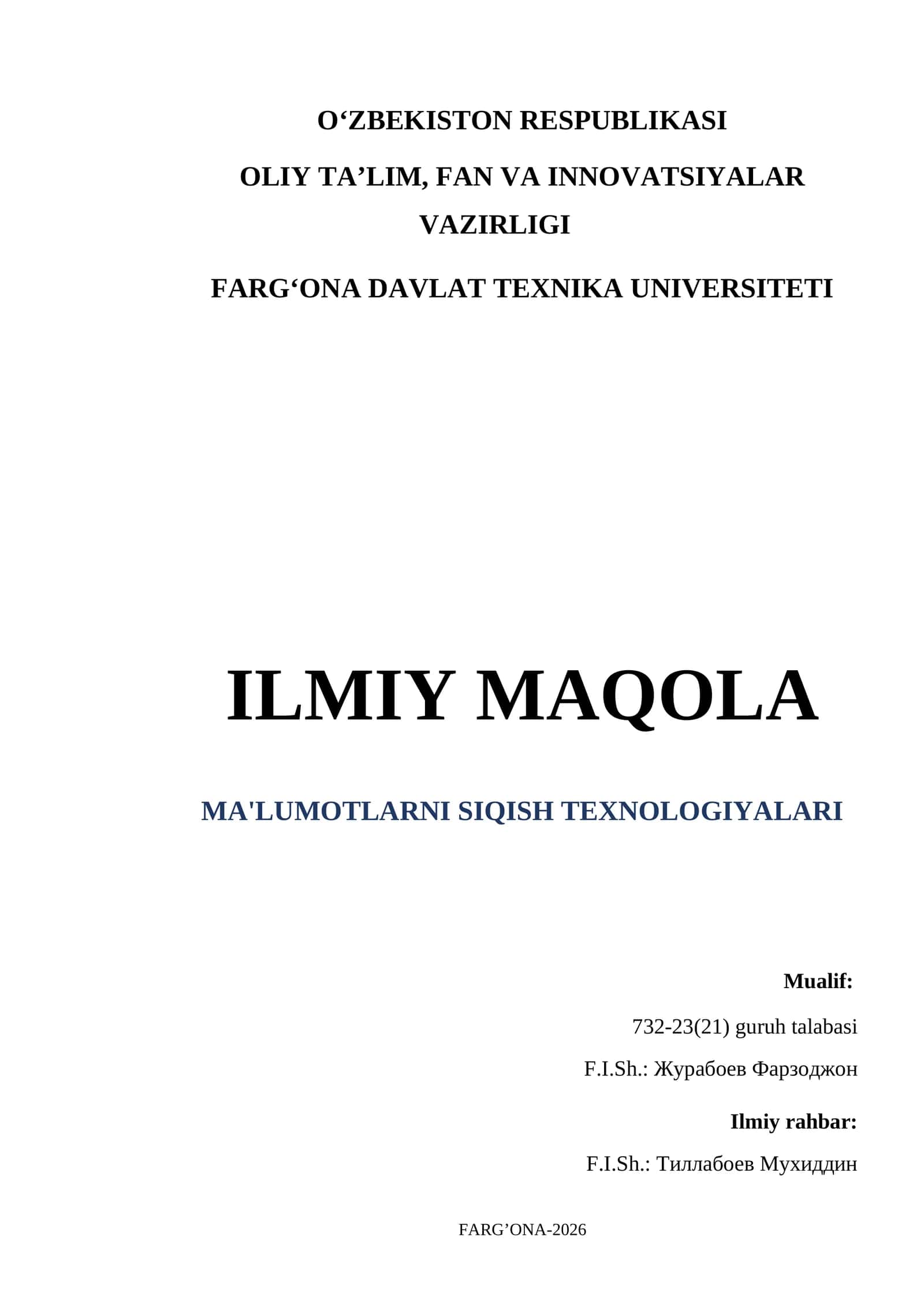 MA'LUMOTLARNI SIQISH TEXNOLOGIYALARI 1
