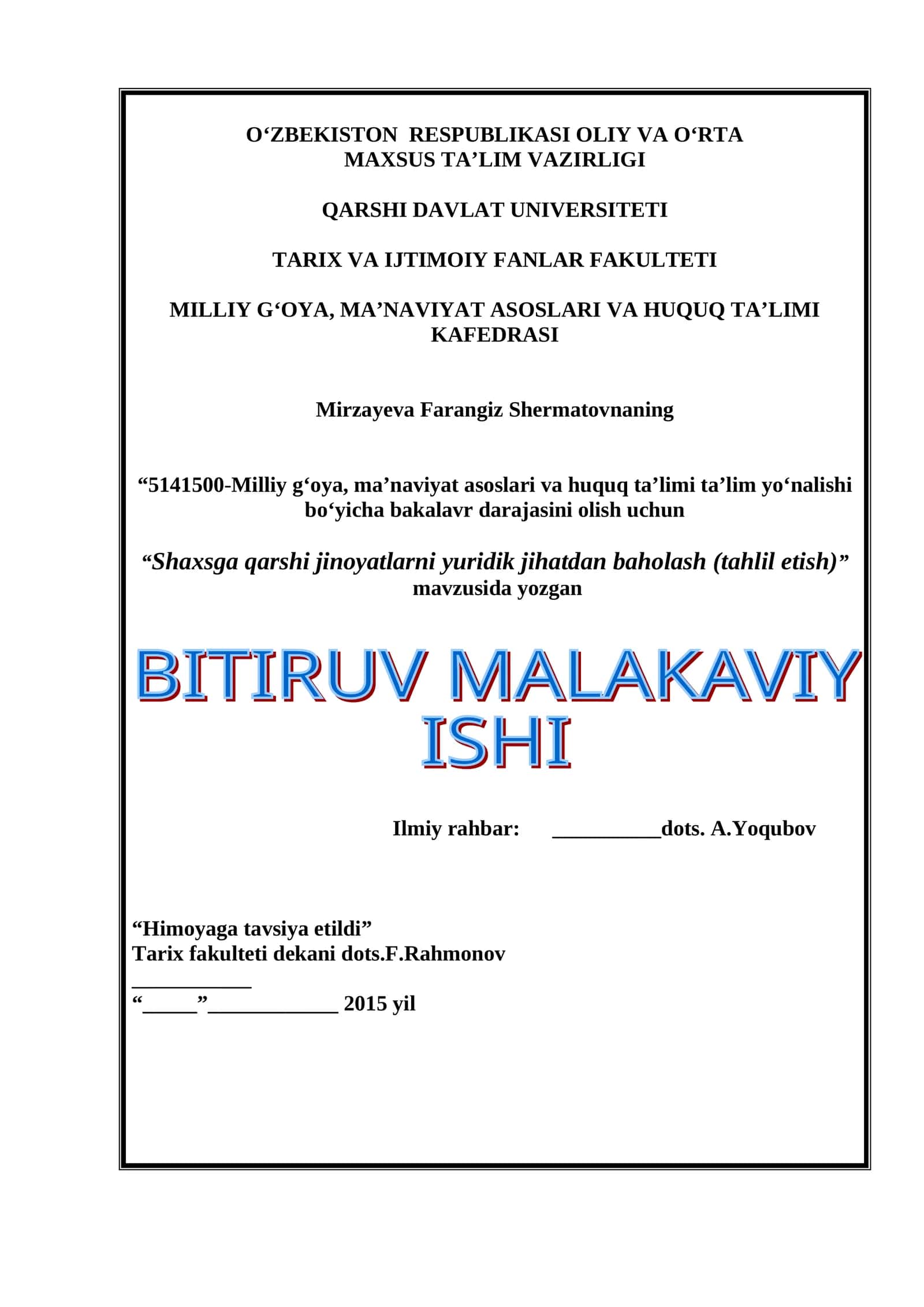 Shaxsga qarshi jinoyatlarni yuridik jihatdan baholash (tahlil etish) 1