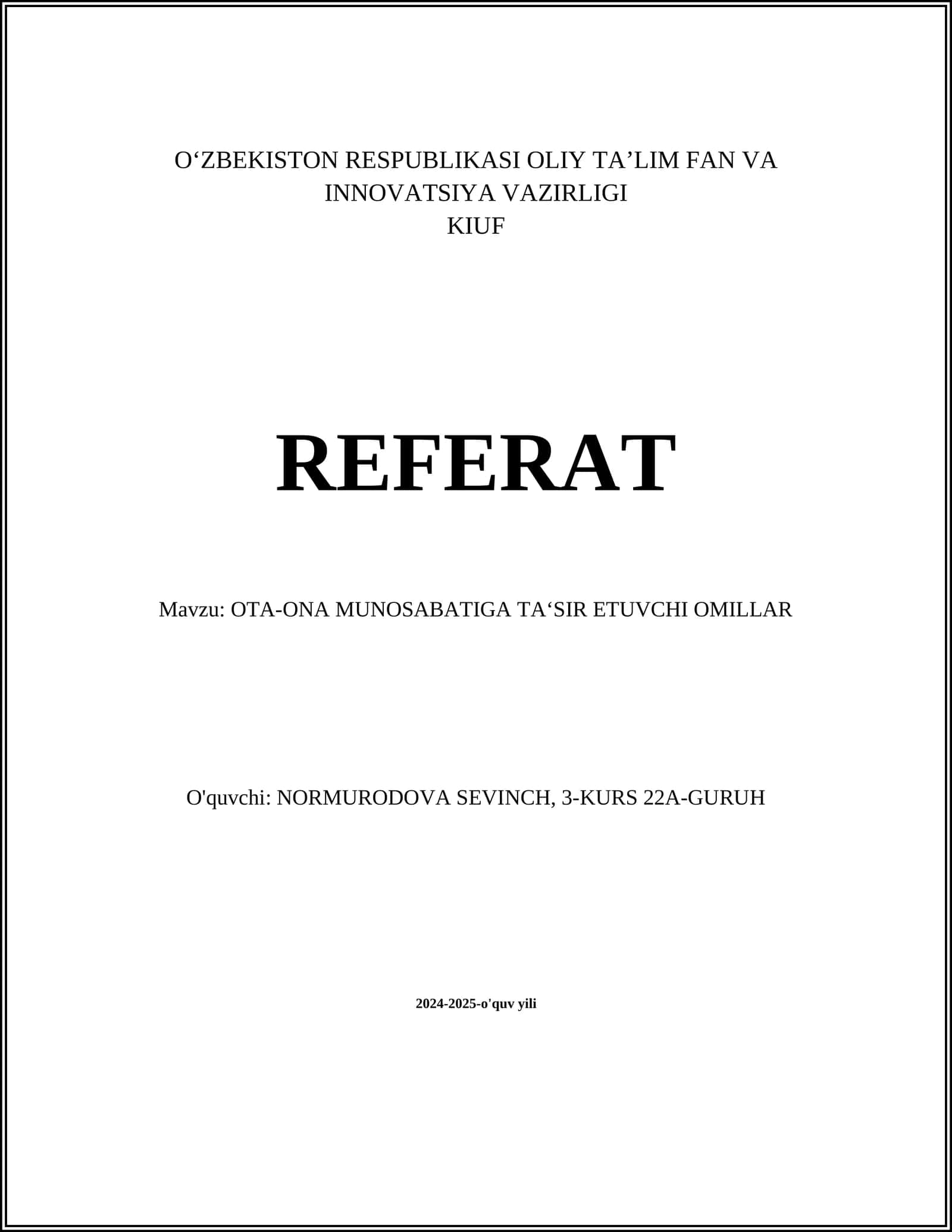 OTA-ONA MUNOSABATIGA TA‘SIR ETUVCHI OMILLAR 1