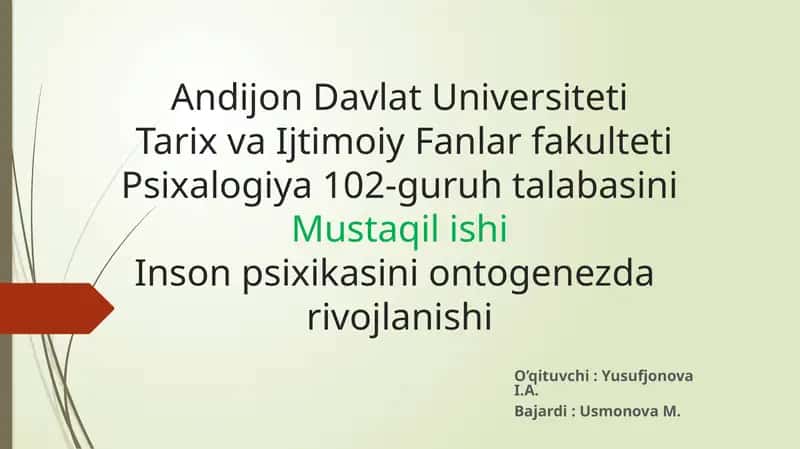 Insonning rivojlanish bosqichlari va yosh davrlari 1