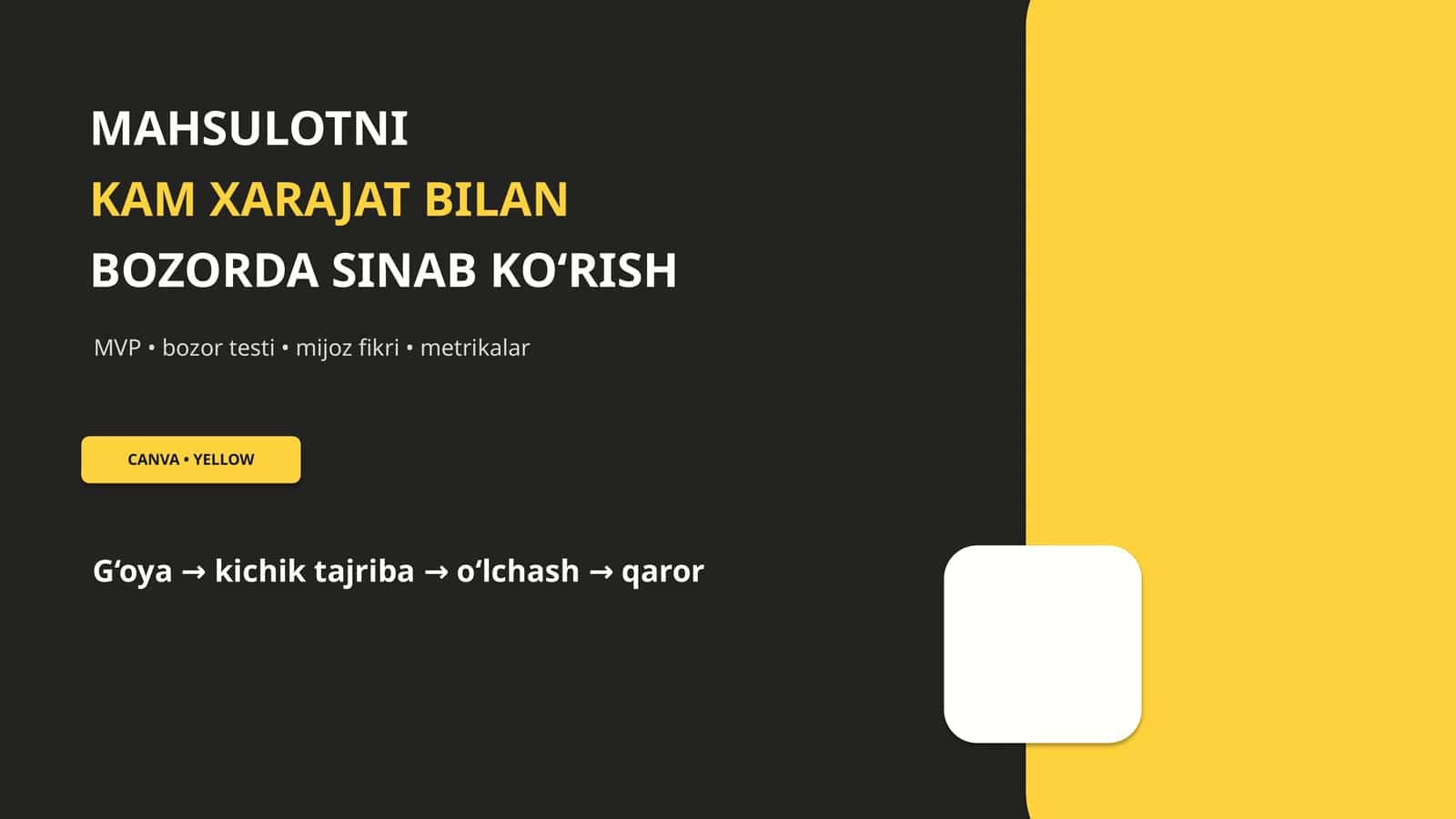 MAHSULOTNI KAM XARAJAT BILAN BOZORDA SINAB KO‘RISH 1