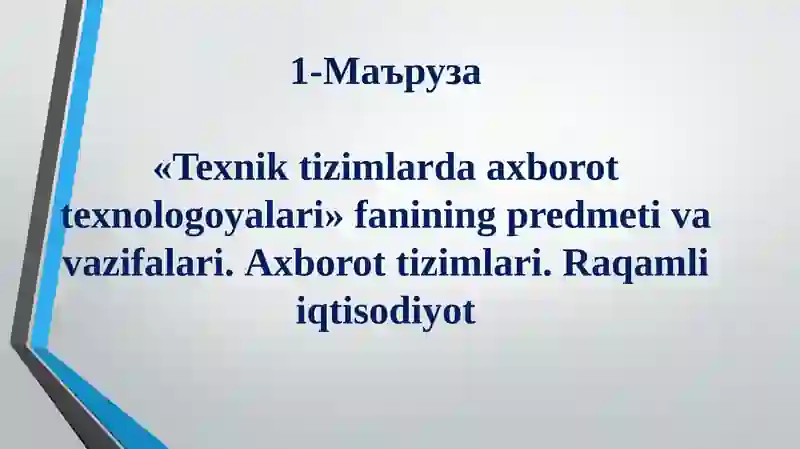 Texnik tizimlarda axborot texnologiyalari
