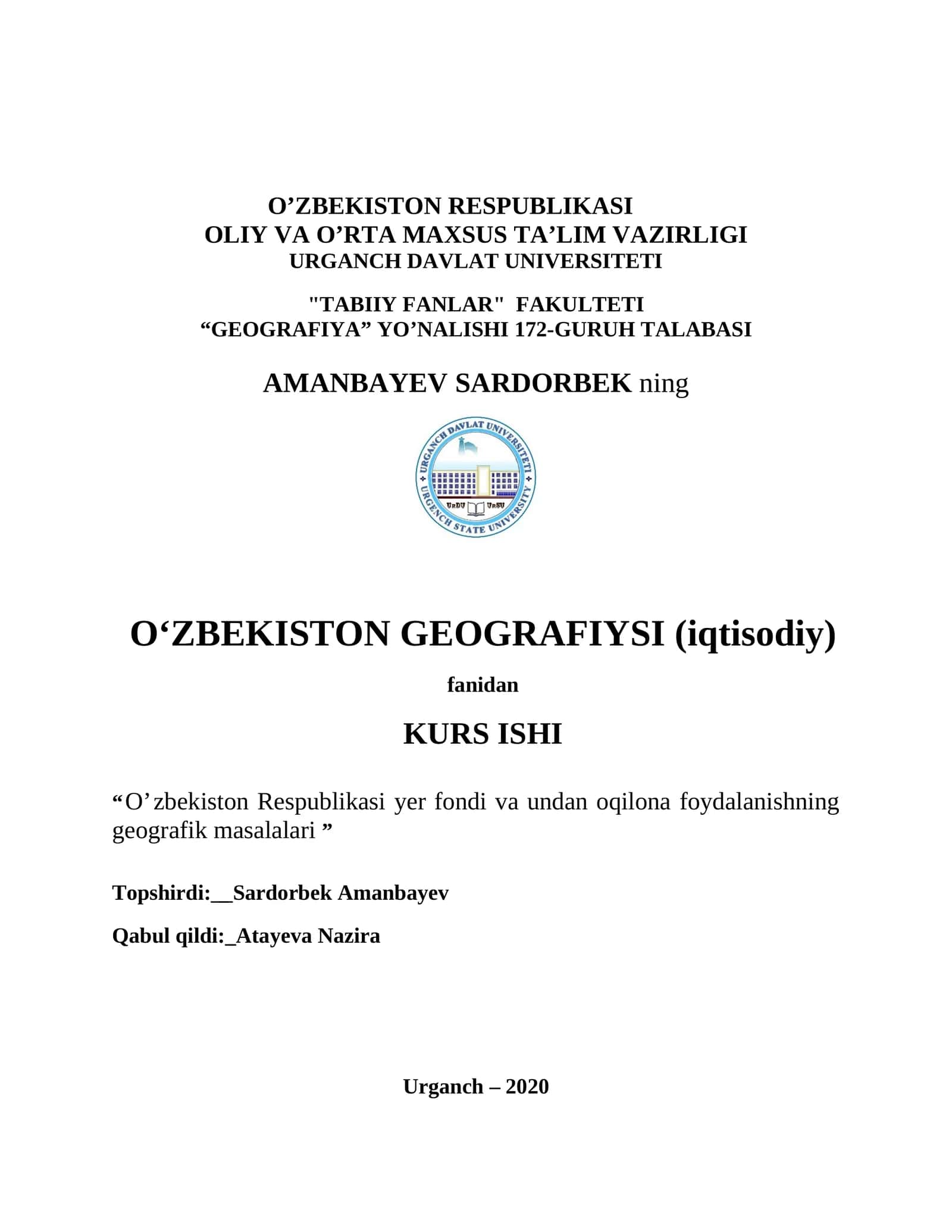 O‘ZBEKISTON GEOGRAFIYSI (iqtisodiy) 1