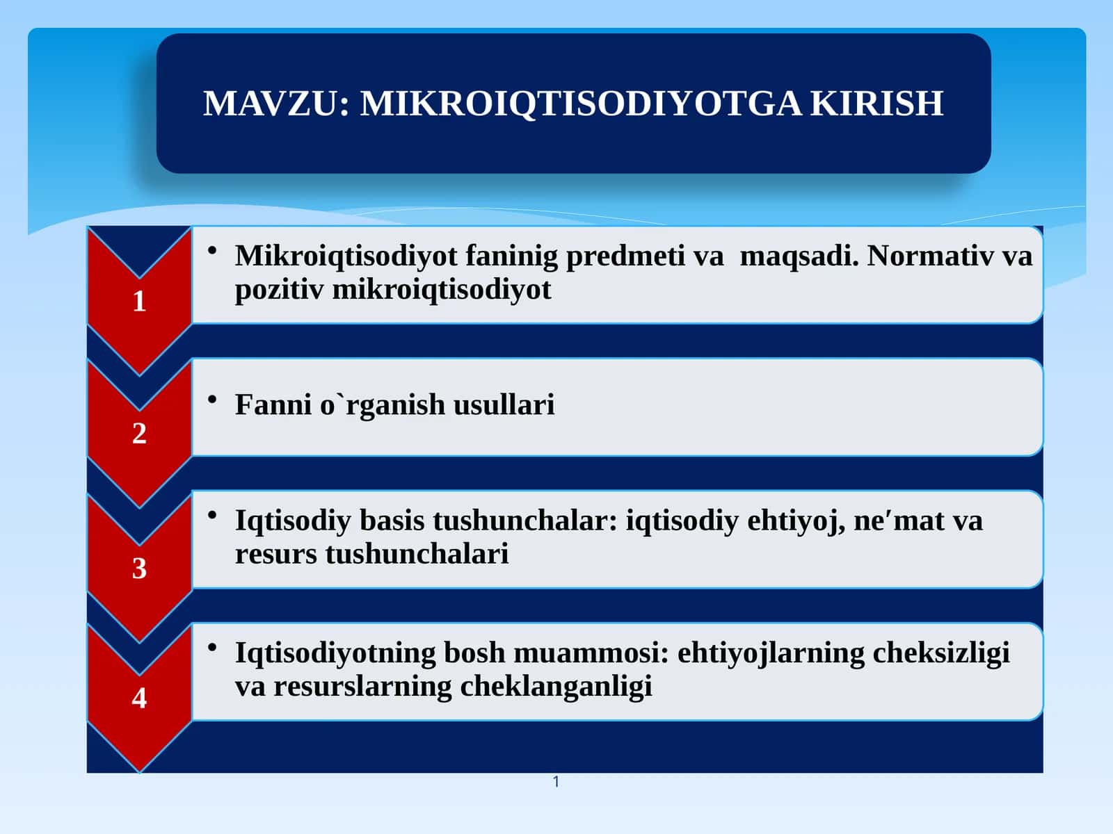 Insoniyatning moddiy ehtiyojlarini maksimal darajada qondirish qo'lida chеklangan resurslardan samarali foydalanish masalalari 1