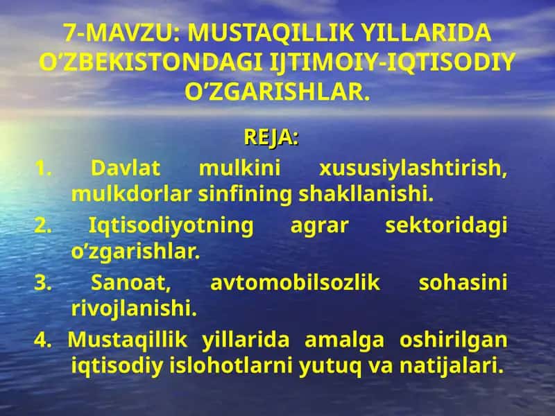 MUSTAQILLIK YILLARIDA O’ZBEKISTONDAGI IJTIMOIY-IQTISODIYO’ZGARISHLAR 1