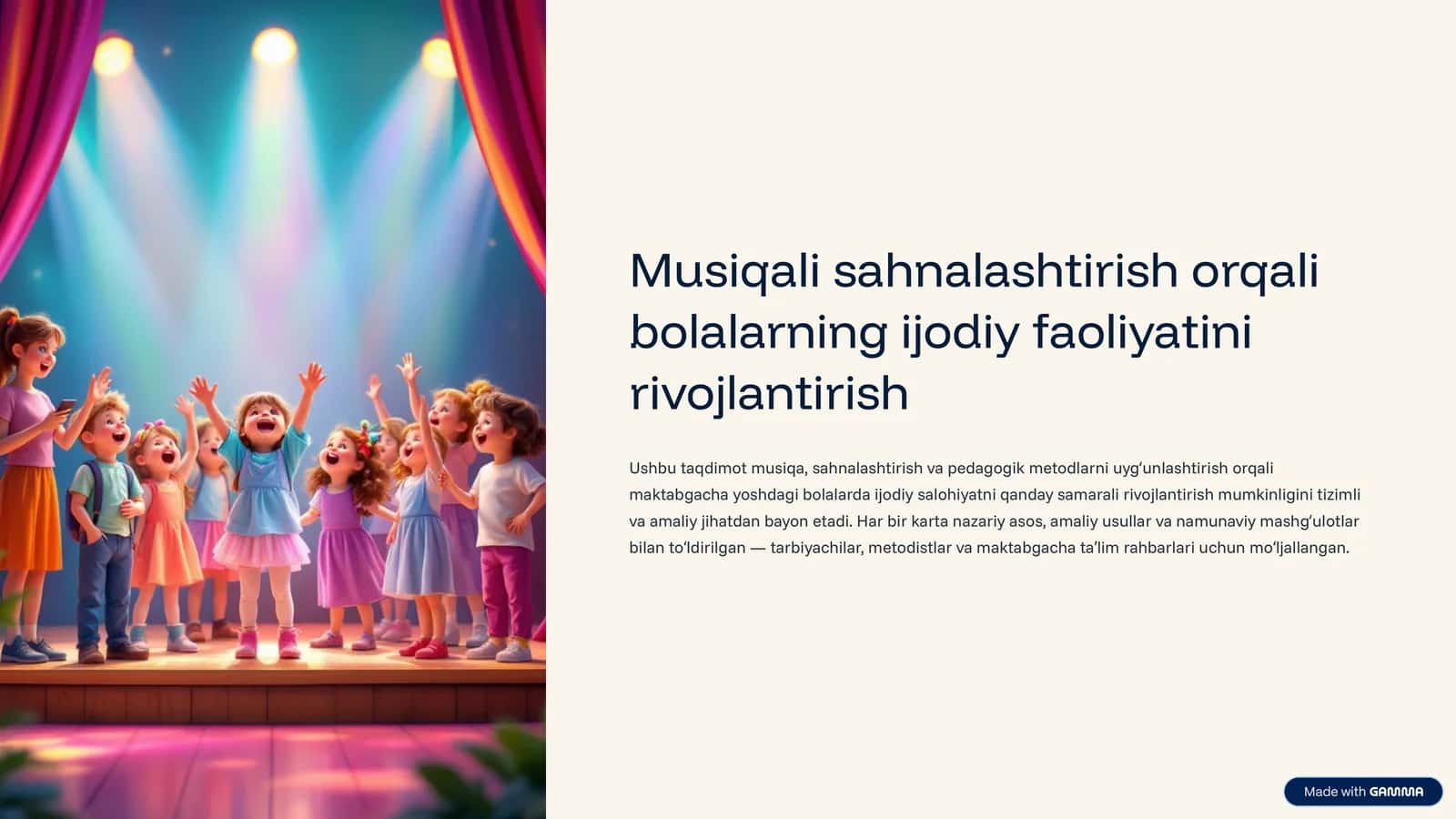 Musiqali sahnalashtirish orqali bolalarning ijodiy faoliyatini rivojlantirish 1