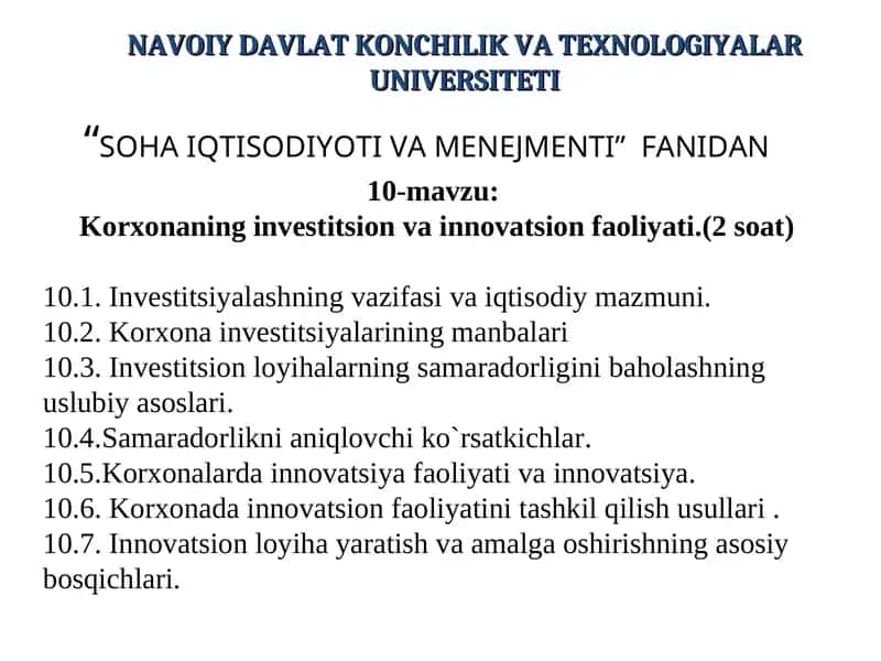 Korxonaning investitsion va innovatsion faoliyati 1
