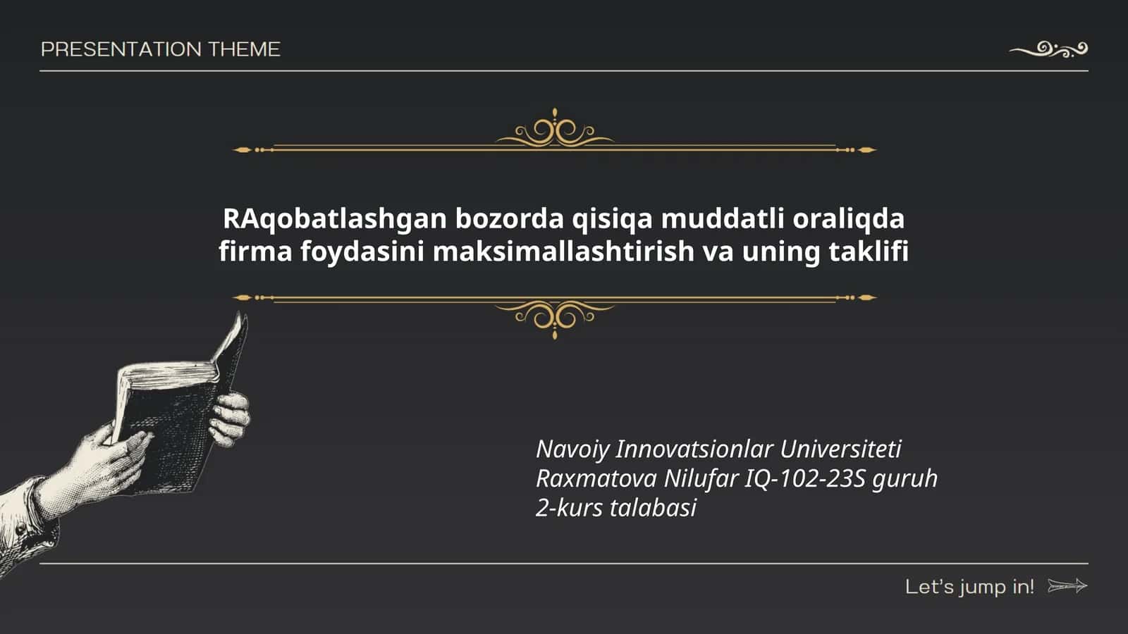 RAqobatlashgan bozorda qisiqa muddatli oraliqda firma foydasini maksimallashtirish va uning taklifi 1