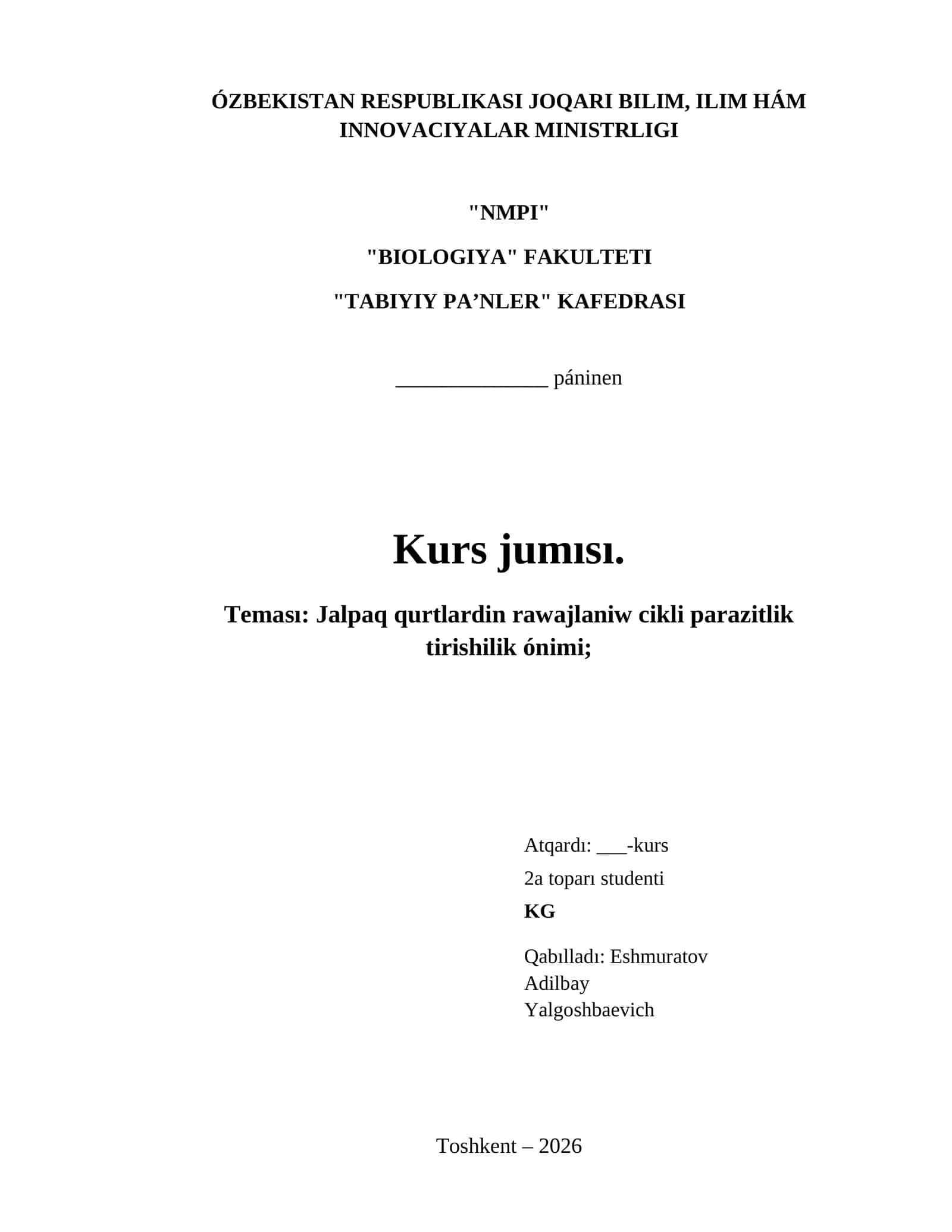 Jalpaq qurtlardin rawajlaniw cikli parazitlik 1