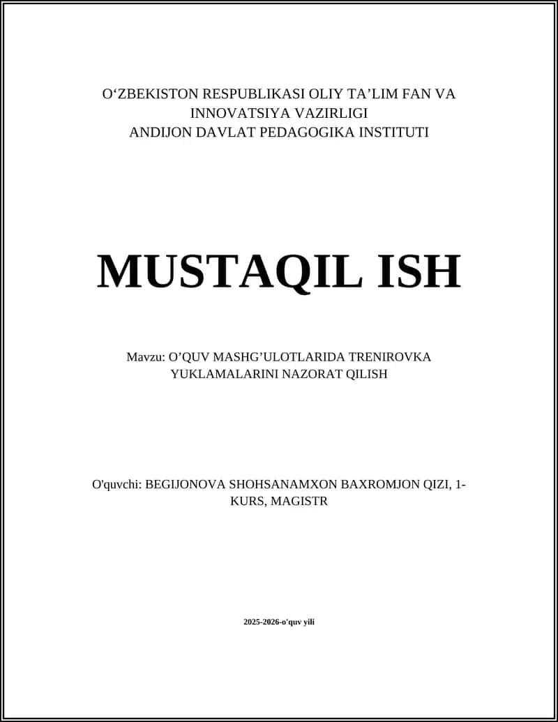 O'QUV MASHG'ULOTLARIDA TRENIROVKA YUKLAMALARINI NAZORAT QILISH 1