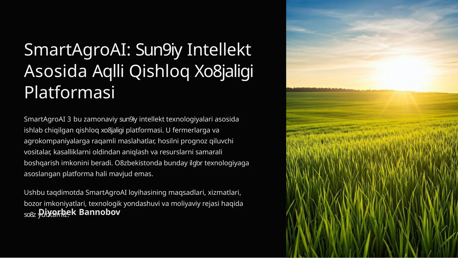 SmartAgroAI: Sun'iy Intellekt Asosida Aqlli Qishloq Xo'jaligi Platformasi 1