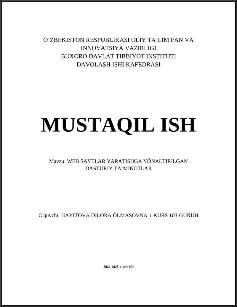 WEB SAYTLAR YARATISHGA YÔNALTIRILGAN DASTURIY TAʼMINOTLAR