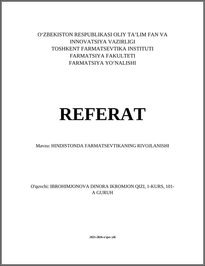 HINDISTONDA FARMATSEVTIKANING RIVOJLANISHI 1