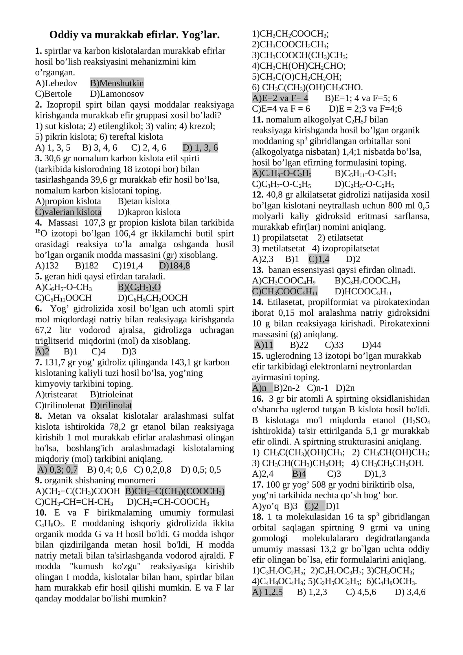 Murakkab efirlar 1